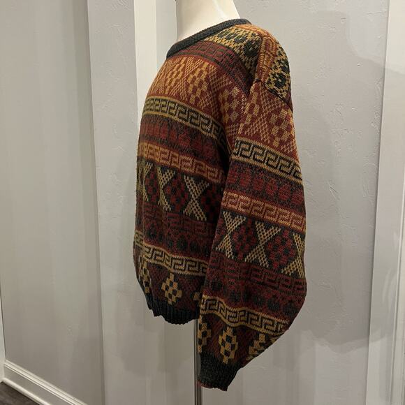 Vintage Atlantic Traders Knit Sweater Mens XL Brown Aztec Fair Isle - Picture 2 of 5